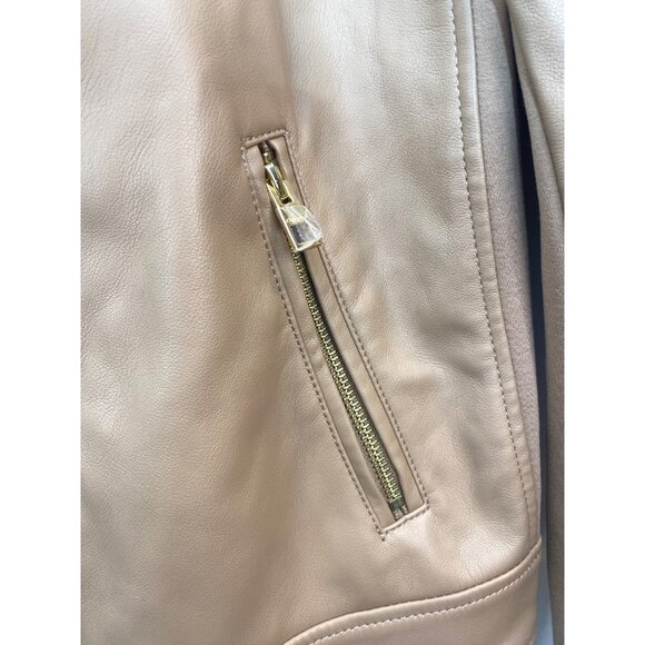 Chico's Women's Faux Leather Moto Jacket Tan Brown Zip Front Size 2 Large 12 14 - Picture 4 of 10